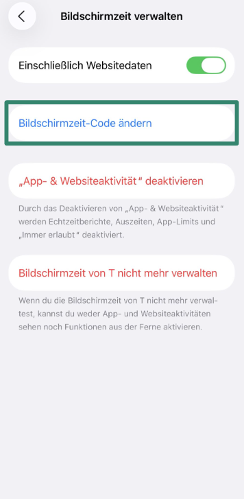 Family list with child’s name selected in iPhone Settings.