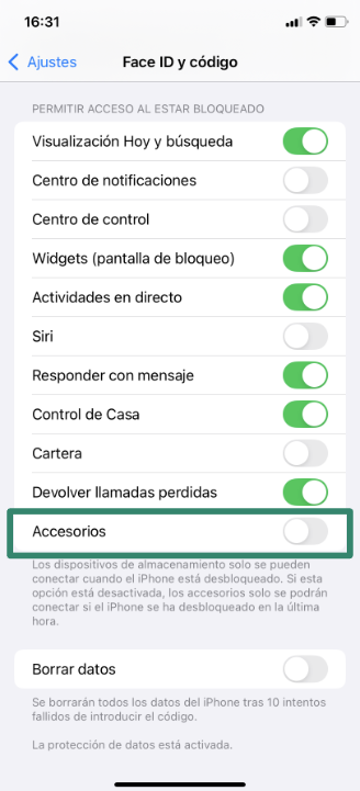 iOS screen showing Accessories option.