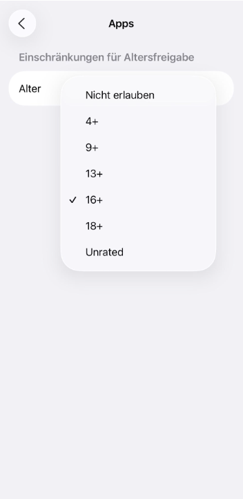 App age restriction options in iPhone settings.