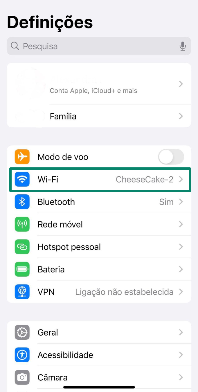 iPhone settings page with Wi-Fi section highlighted