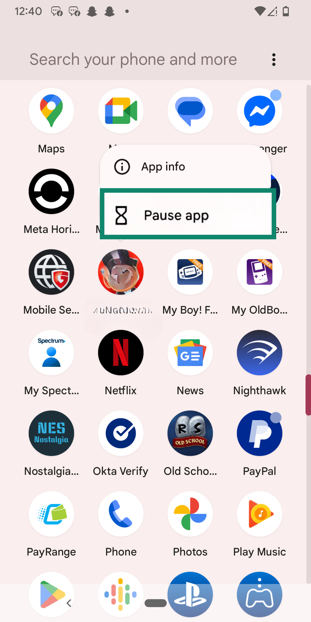 Pausing an Android app.