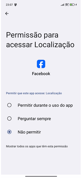 Disabling Facebook mobile app location permissions.