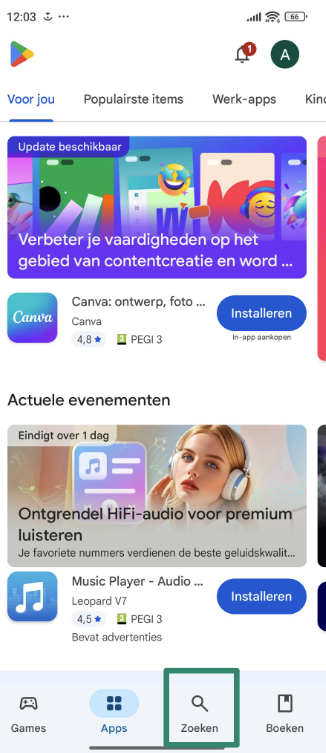 Accessing the Google Play Store on Android.