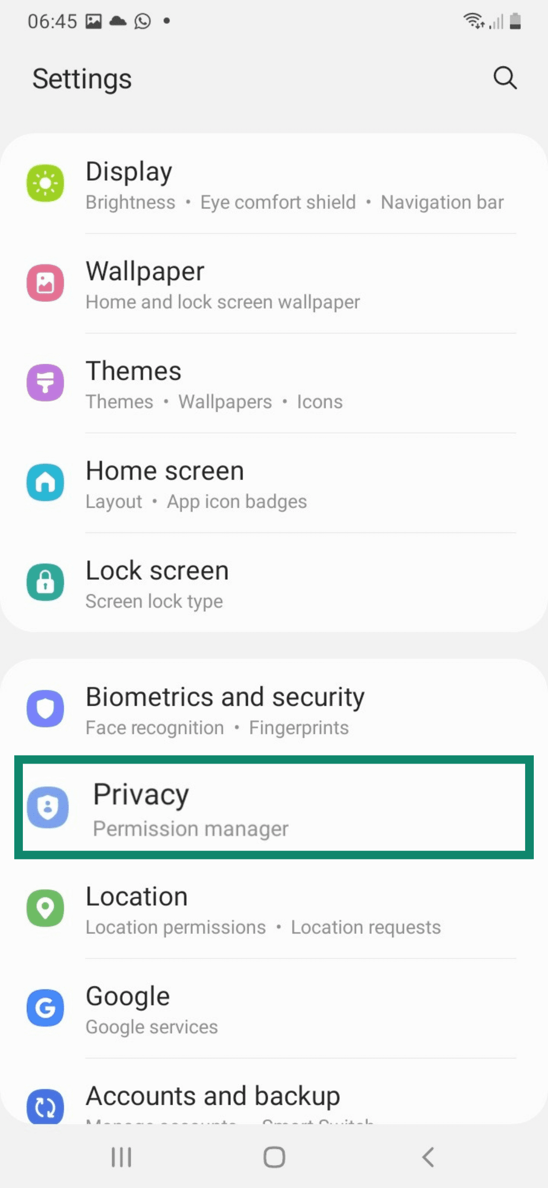 How to access privacy settings on an older Android.