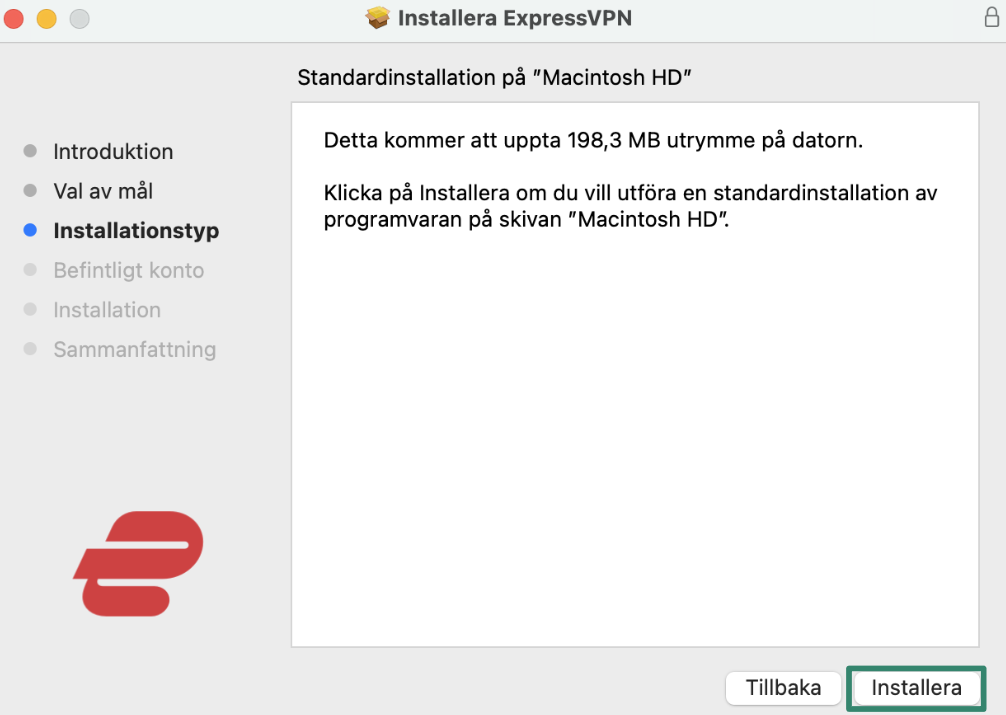 Installing ExpressVPN on macOS.