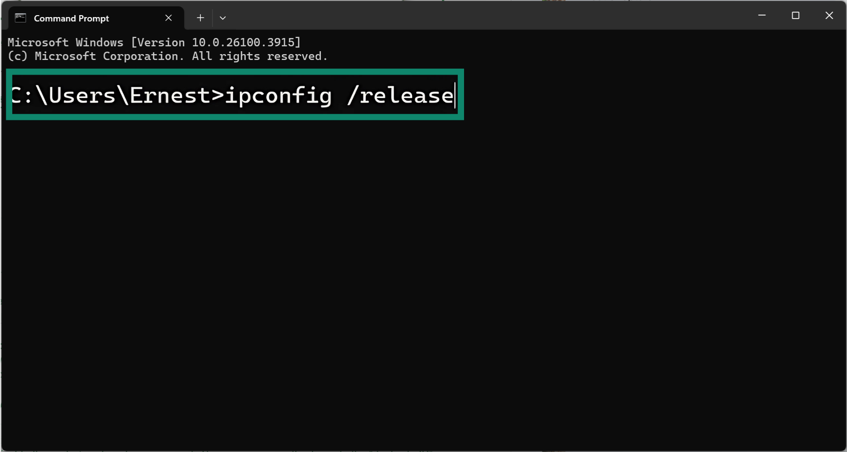 Type ipconfig /release to release your old DHCP lease.