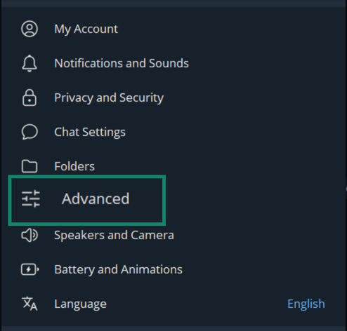 The Telegram Advanced settings on desktop.