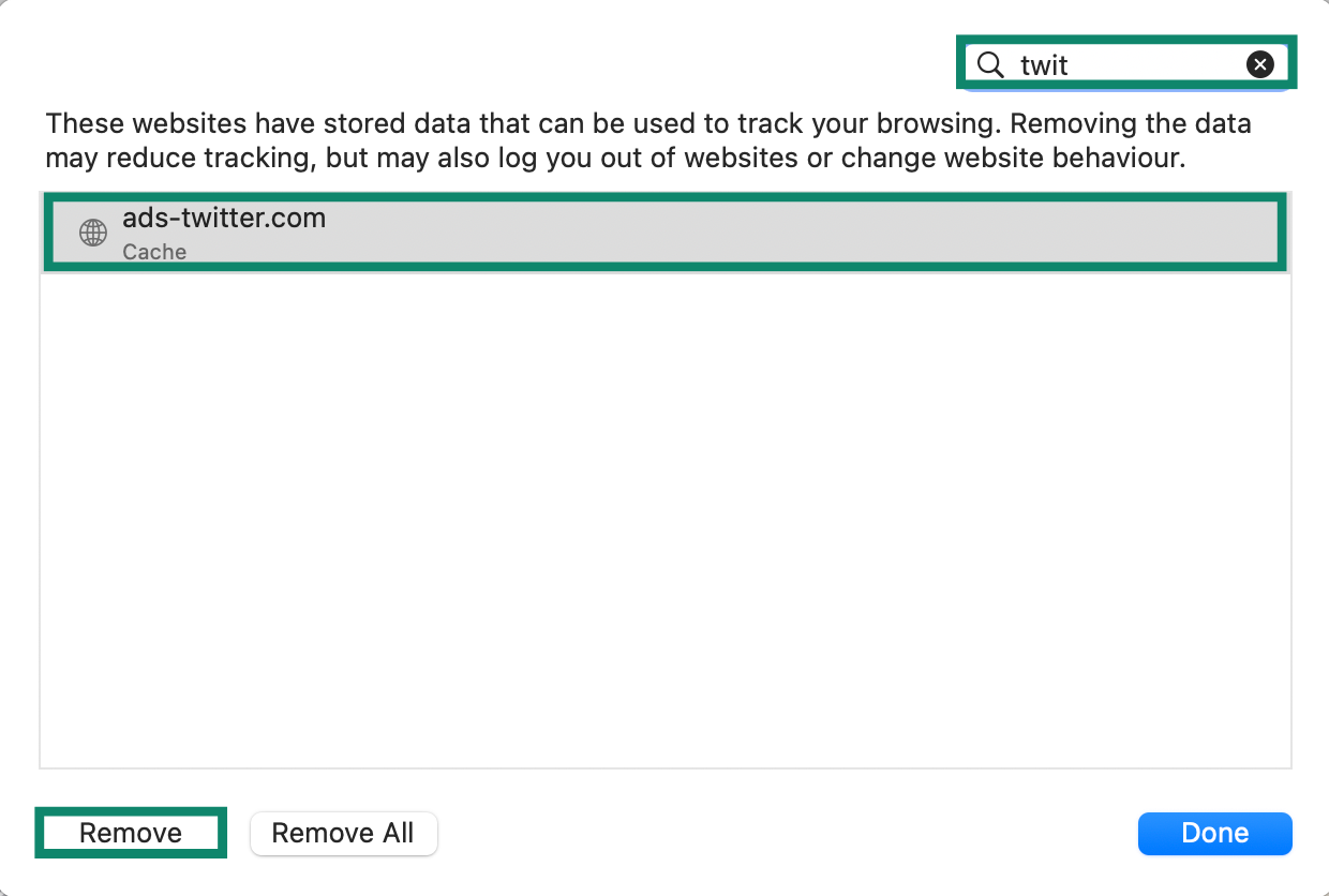 The Privacy tab in Safari, highlighting the