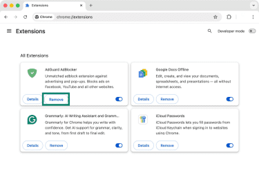 Removing an extension from Chrome.