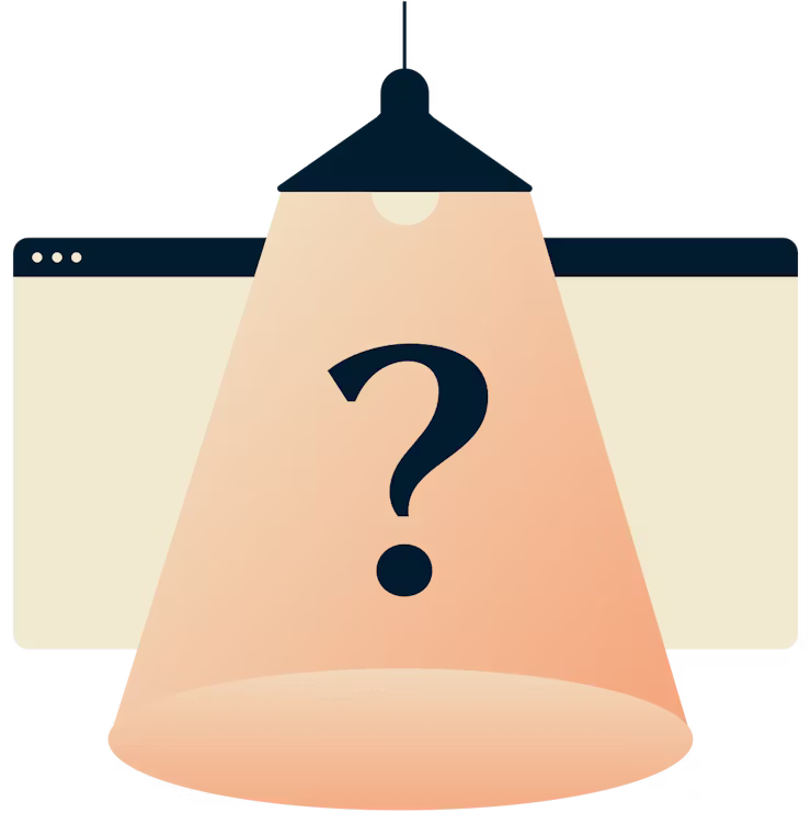 램프 조명 아래 물음표.