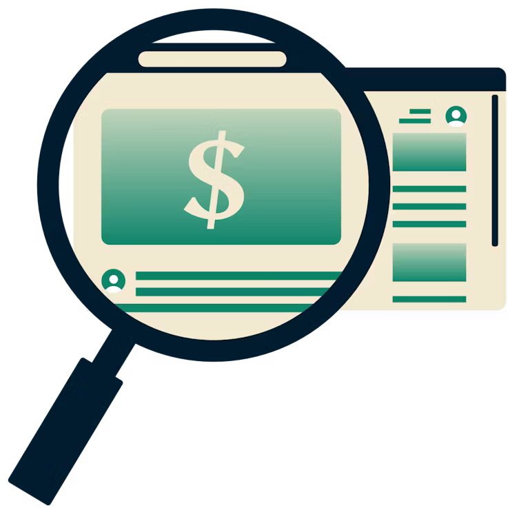 Lente d'ingrandimento che evidenzia le offerte online sullo schermo del browser.