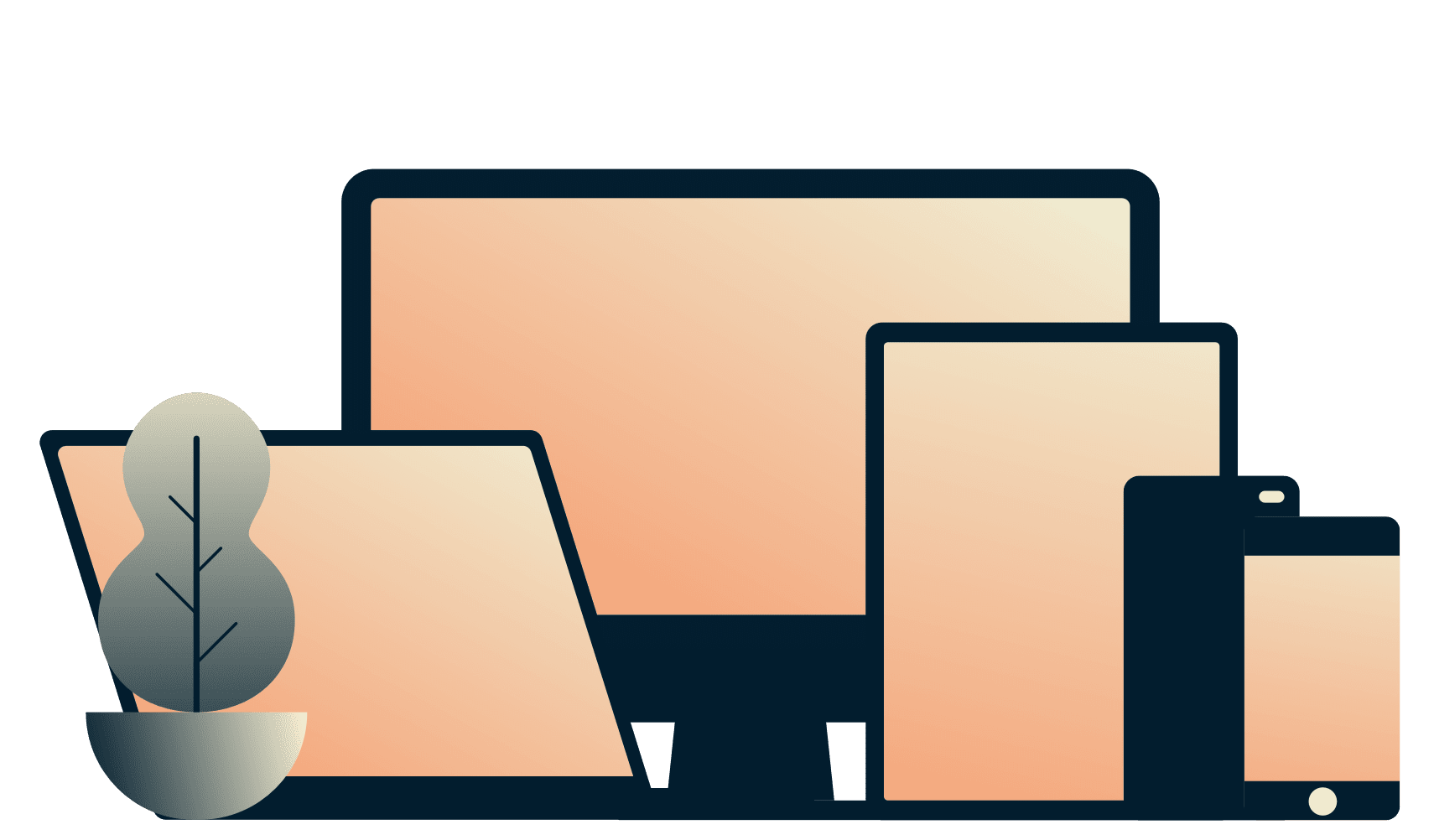 Mobiltelefoner, en surfplatta, en bärbar dator och ett skrivbord som alla kör ExpressVPN samtidigt.