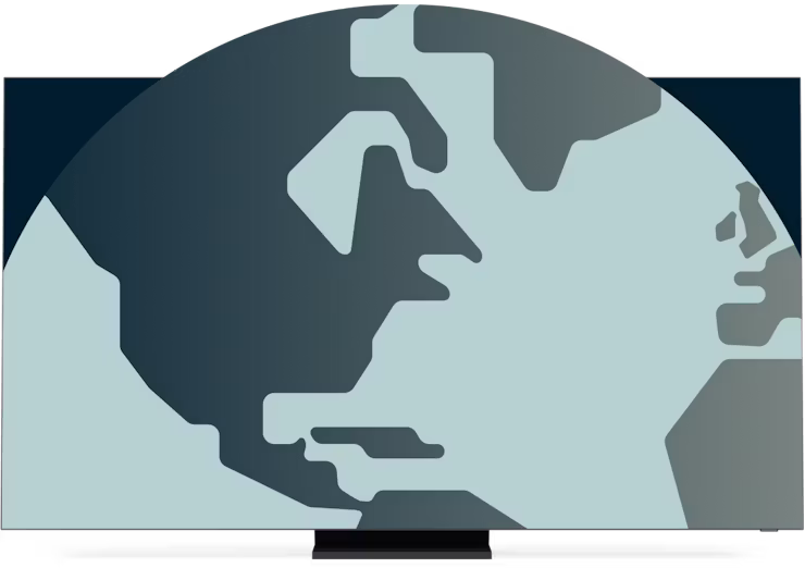 Uma tela mostrando parte do mundo saindo dele.