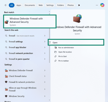 Open Windows Defender Firewall with Advanced Security on Windows.