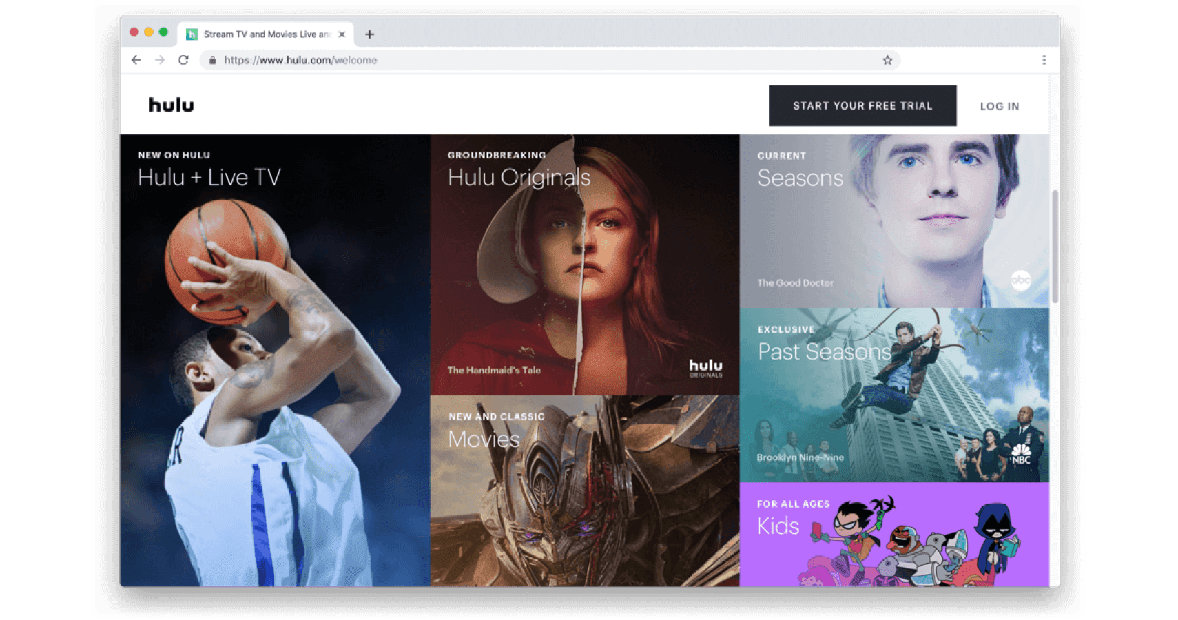 Главная страница Hulu.