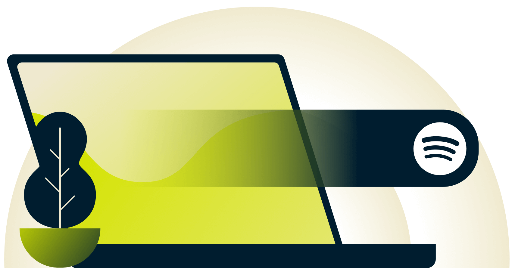 Spotify logosu ile bir dizüstü bilgisayar üzerinde kaydırma hareketi.