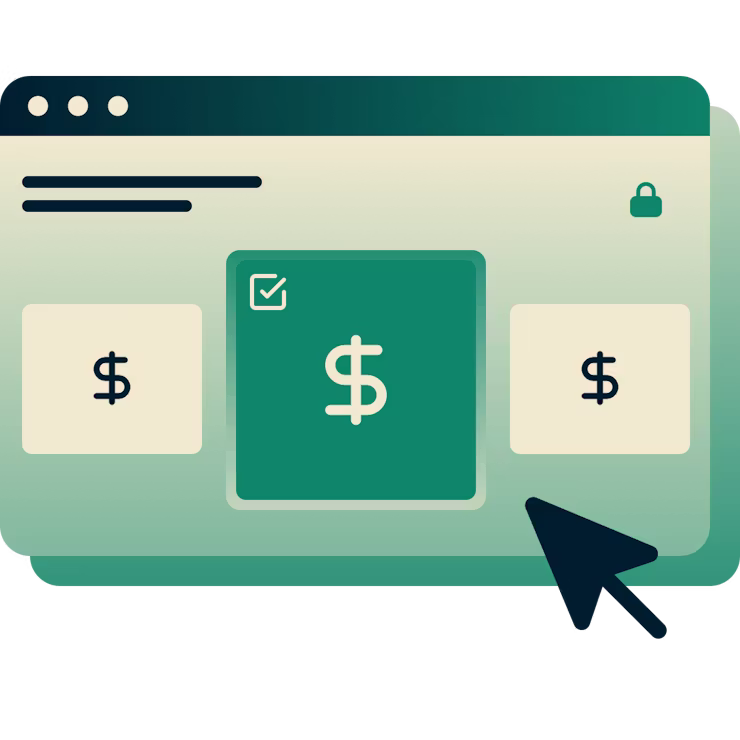 Beställningssida som visar tre abonnemang och en muspekare som hovrar över det gröna abonnemanget.