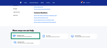 PayPal screenshot showing resolution center