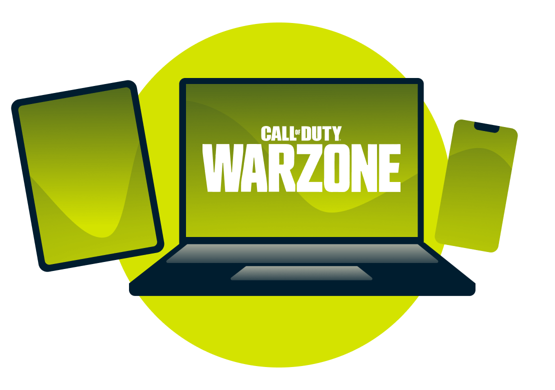 vpn warzone - Diversos dispositivos con el logotipo de Call of Duty: Warzone.