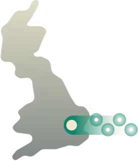 Mapa con ubicaciones de servidores VPN en el Reino Unido.