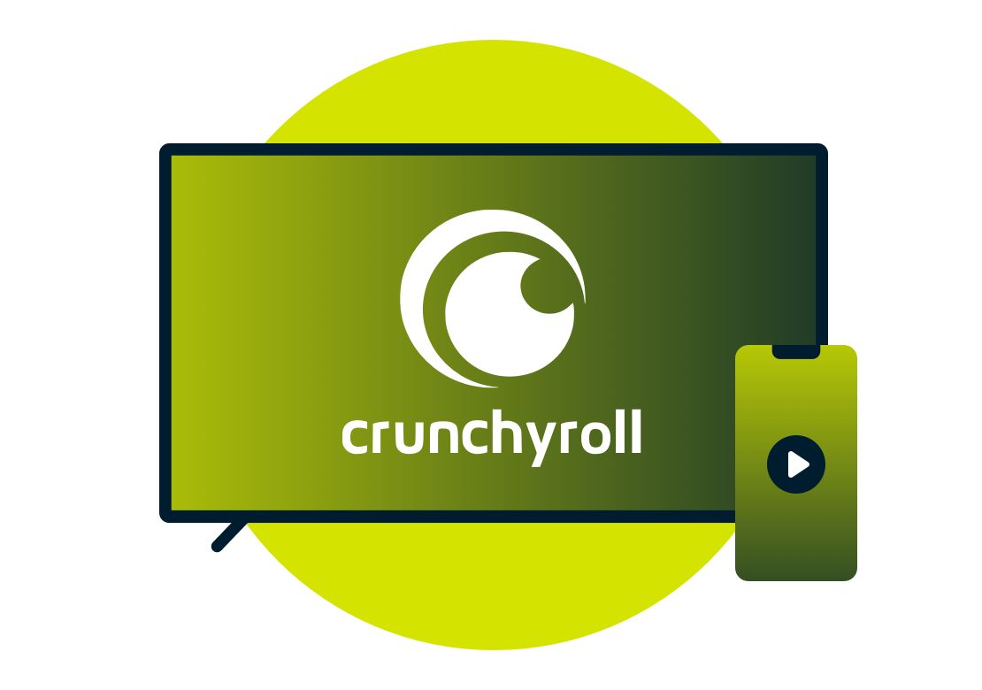 TV-skärm med Crunchyroll-logotyp.