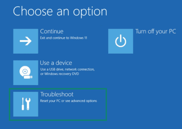 Troubleshoot Windows PC or see advanced options.
