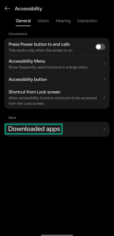 Opening the list of apps that have accessibility permissions on Android.