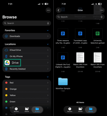 How to enable and sync Google Drive on iPhone's Files.
