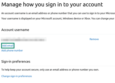 Manage how you sign in page with Add email option.