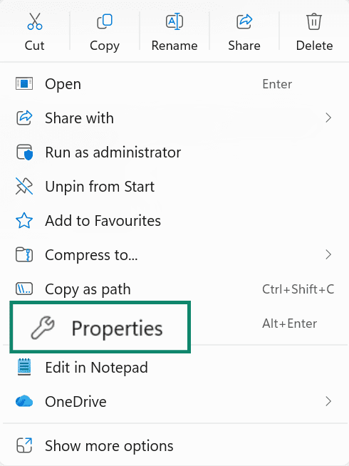 File Explorer right-click menu with Properties selected for the installer file.