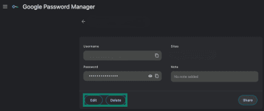 Updating or deleting a saved login credential on Google Chrome's autofill settings page.