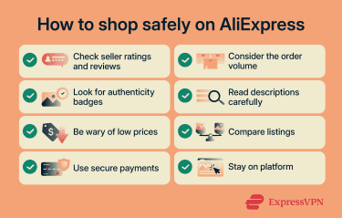 A list of ways users can shop safely on AliExpress.