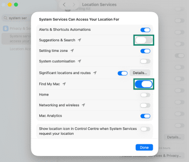Managing location services on Mac.