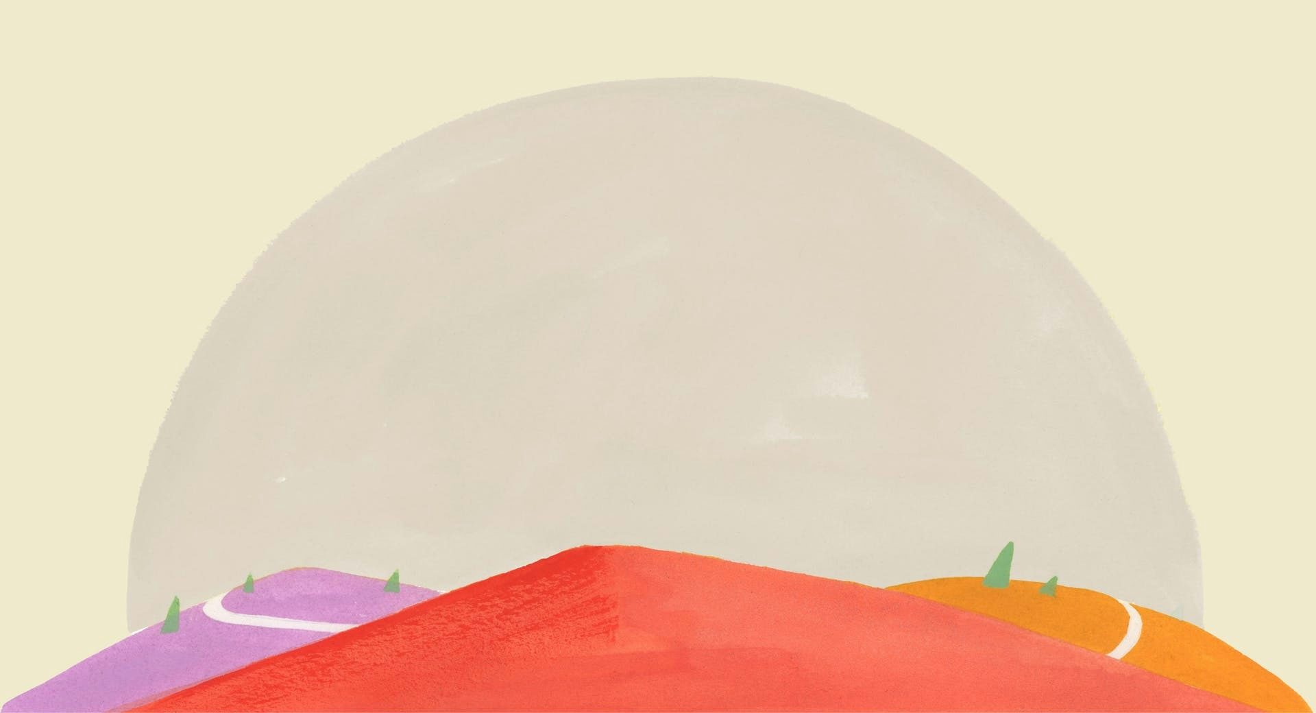 رسم توضيحي لـ ExpressVPN لمسارات ملونة تؤدي إلى تل، ترمز إلى اتصالات إنترنت آمنة وسريعة وعالمية.