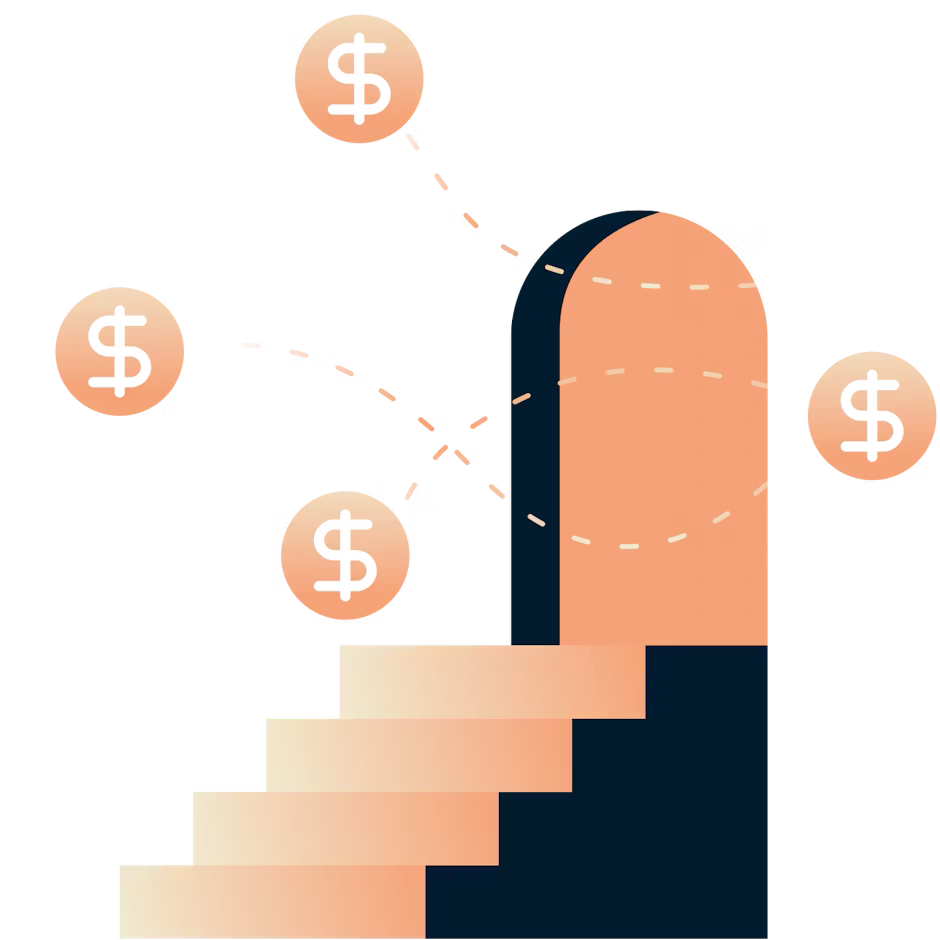 ドルマークが出てくるドアに続く階段。