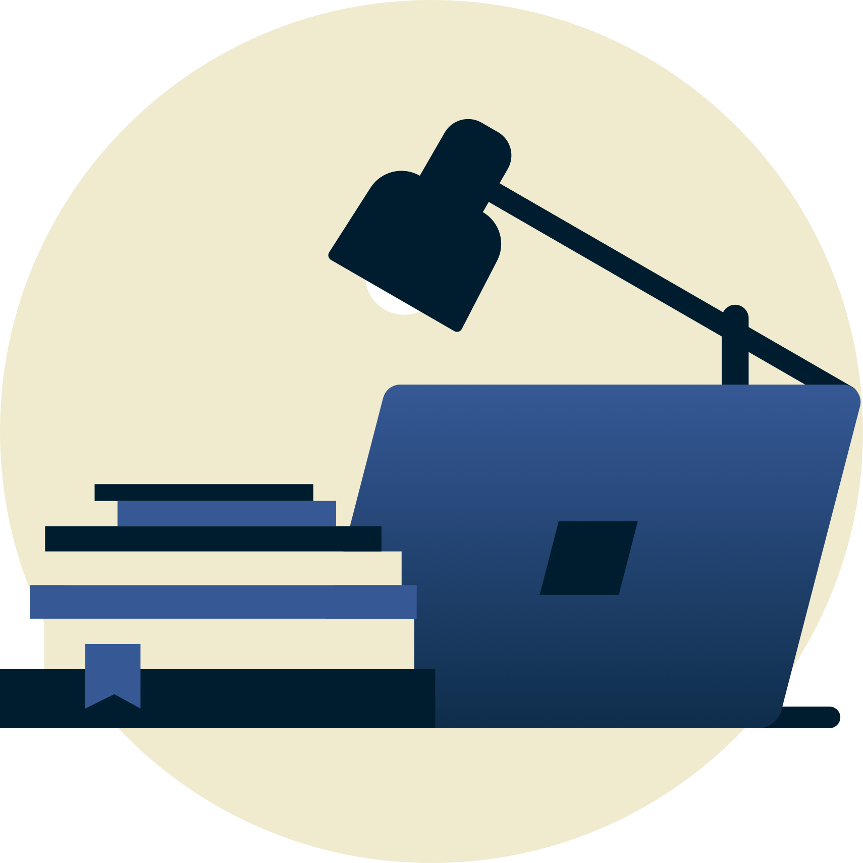 Okul kitapları ve dizüstü bilgisayar üzerinde lamba sizden uzak bakacak.